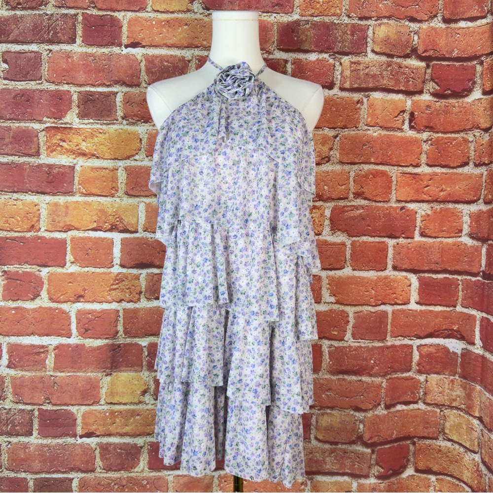 Altar'd State Purple Floral Strapless Halter Midi Dress Size Small Boho Flowy